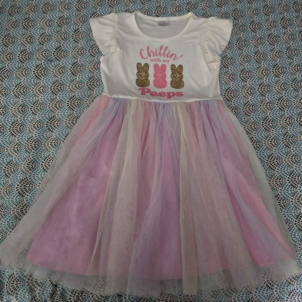 Chillin' with my Peeps Pink Tulle Dress Girls size 7-8. Like New!